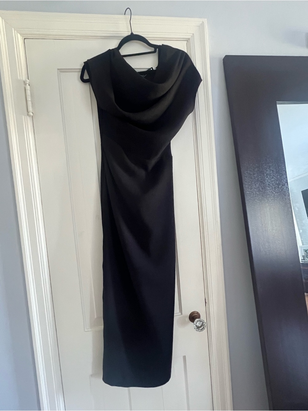 Zara Black Draped Cowl-Neck Maxi Dress